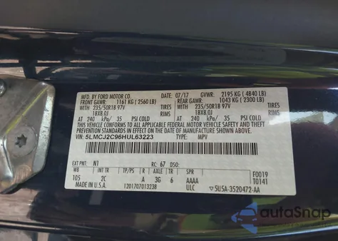 2017 Lincoln Mkc Select from USA, damaged, VIN 5LMCJ2C96HUL63223